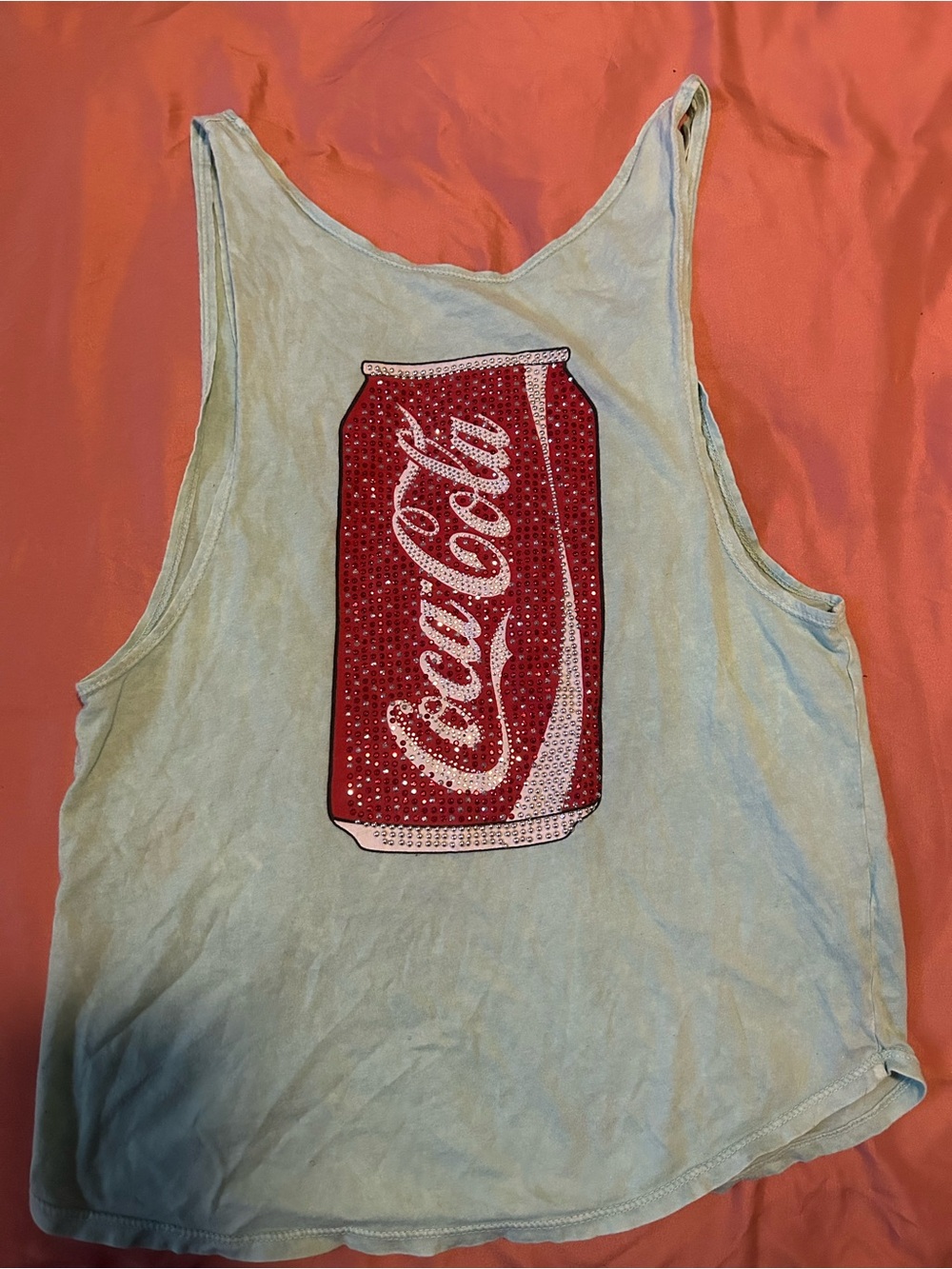 Coca Cola Light Blue Tank Top with Red Sequin Can Graphic